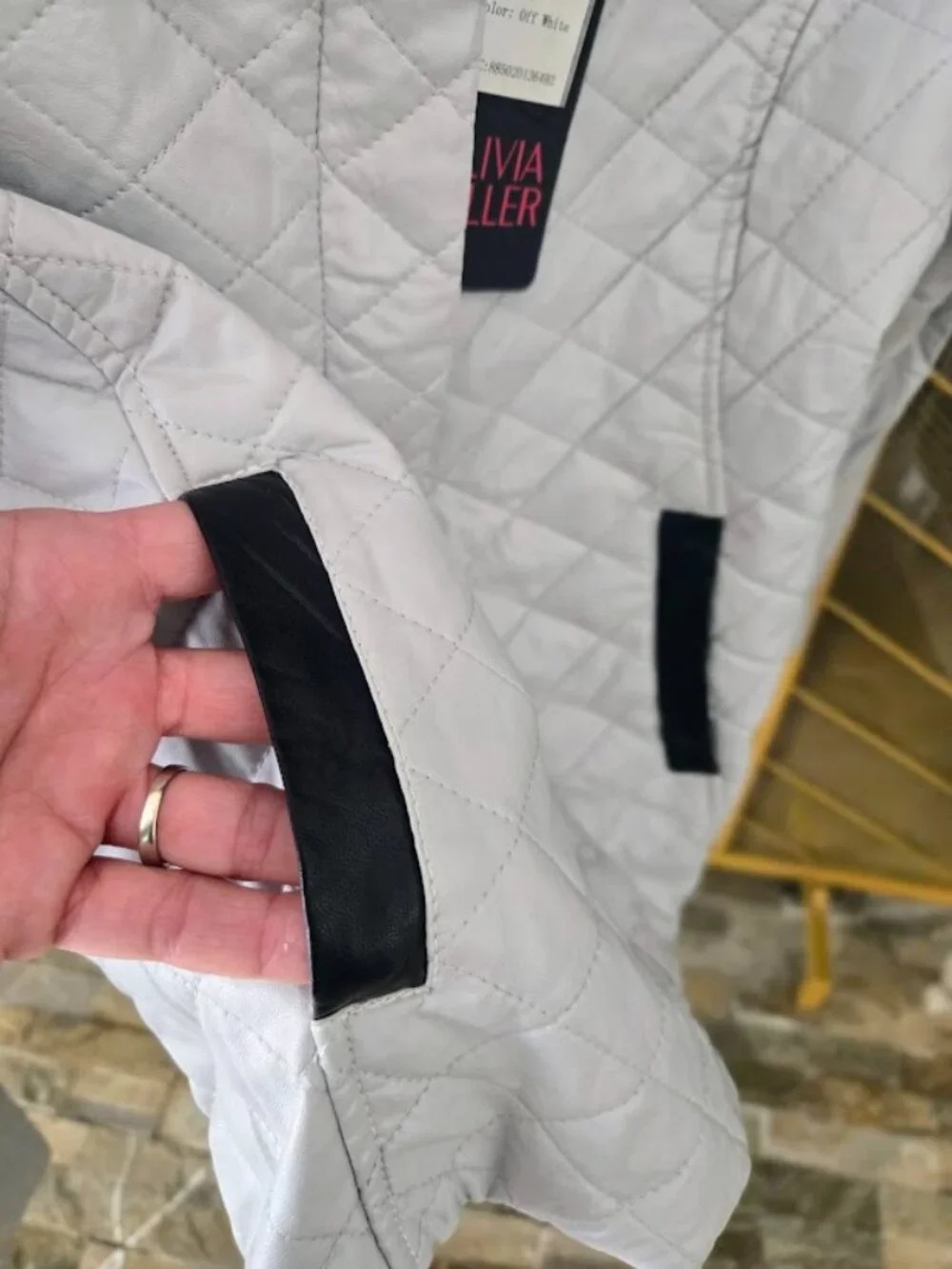 NWT Olivia Miller Girls Youth XL Quilted Moto Jacket Off-White